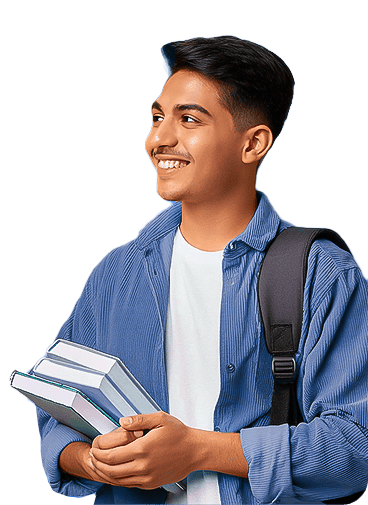 Happy student with books ready for UK university journey